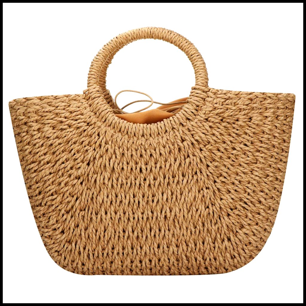 Hand-Woven Straw Tote Bag Retro Summer Beach Boho Chic Large Capacity